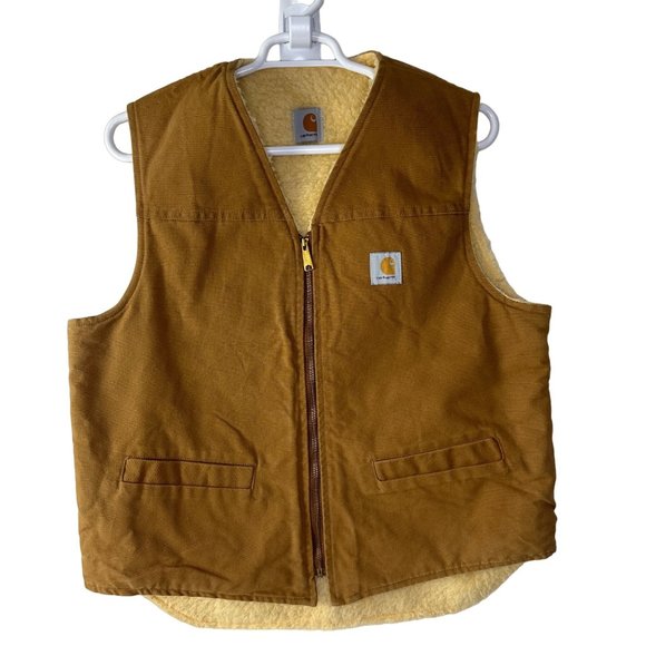 Carhartt Other - VTG Carhartt Men's XL Vest Sherpa Lined Canvas Tan Full Zip GUC